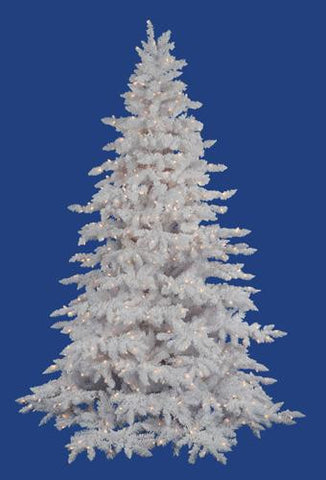 6.5' Pre-Lit Flocked White Spruce Full Artificial Christmas Tree - Clear LED