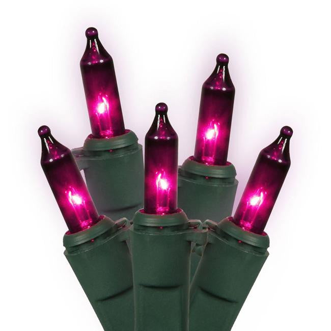 Set of 50 Pink-Purple Mini Christmas Lights - Green Wire