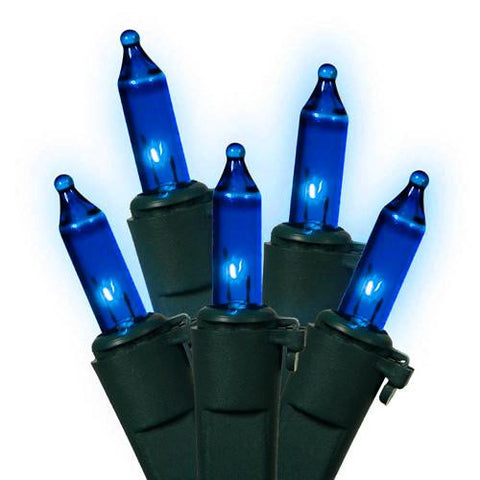 Set of 50 Blue Mini Christmas Lights - Green Wire