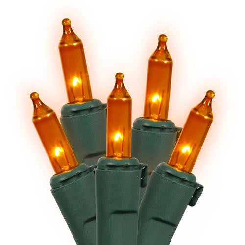 Set of 50 Orange Mini Christmas Lights - Green Wire