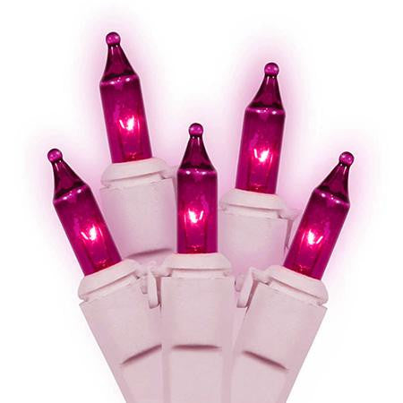 Set of 50 Pink Purple Mini Christmas Lights 4" Bulb Spacing - White Wire