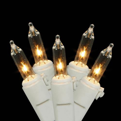 Set of 50 Clear Mini Christmas Lights - White Wire