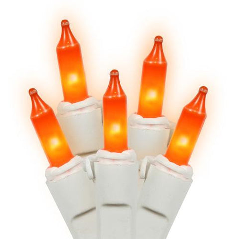 Set of 50 Opaque Orange Mini Christmas Lights 4" Bulb Spacing - White Wire