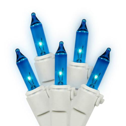 Set of 50 Blue Mini Christmas Lights - White Wire