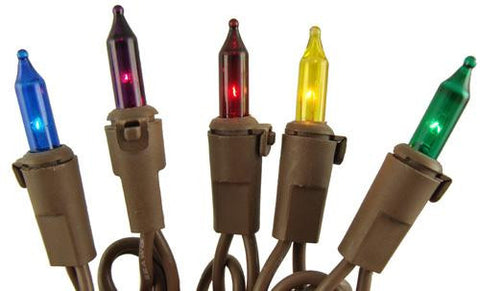 Set of 50 Multi-Color Mini Christmas Lights - Brown Wire