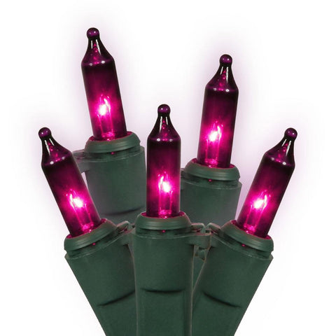 Set of 100 Pink Purple Mini Christmas Lights 4" Bulb Spacing - Green Wire