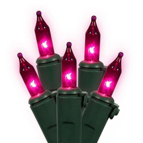 Set of 100 Pink Mini Christmas Lights - Green Wire