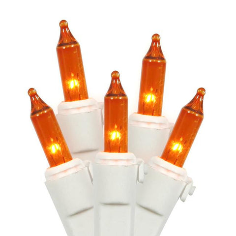 Set of 100 Orange Mini Christmas Lights - White Wire