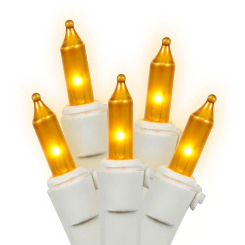 Set of 100 Opaque Gold Mini Christmas Lights - White Wire