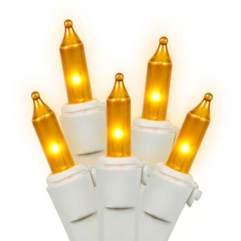 Set of 100 Opaque Gold Mini Christmas Lights - White Wire