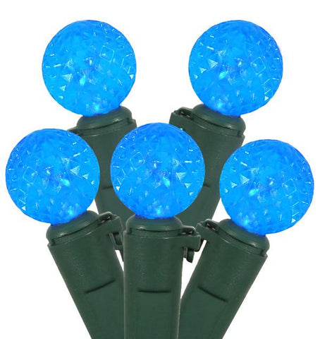 Set of 50 Sky Blue LED G12 Berry Fashion Glow Christmas Lights - Green Wire