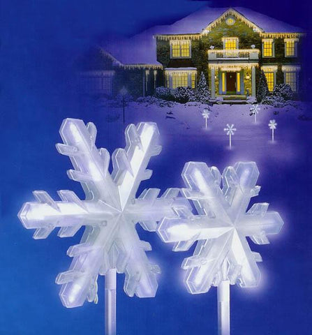 Set of 4 Pure White Frosted LED Lighted 3-D Snowflake Christmas Pathway Markers