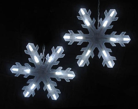 Set of 3 Pure White Frosted LED 3-D Snowflake Icicle Christmas Lights White Wire