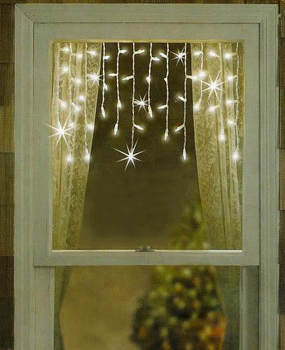 Set of 50 Twinkling & Shimmering Clear Window Curtain Christmas Icicle Lights - White Wire