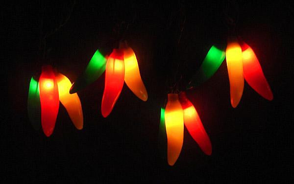 Set of 36 Red, Yellow & Green Chili Pepper Cluster Christmas Lights - Brown Wire