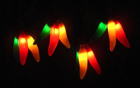 Set of 36 Red, Yellow & Green Chili Pepper Cluster Christmas Lights - Brown Wire