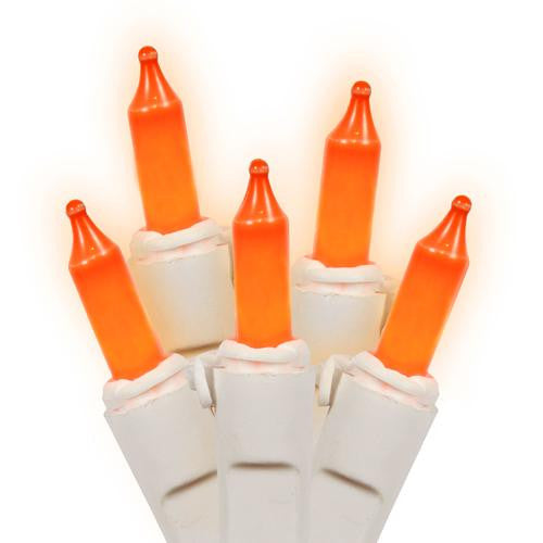 Set of 150 Heavy Duty Opaque Orange Mini Christmas Lights - White Wire Connect 6