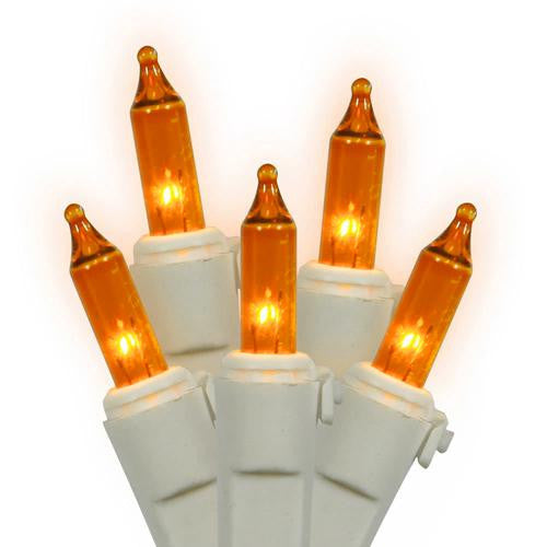 Set of 150 Heavy-Duty Amber Mini Christmas Lights - White Wire Connect 6