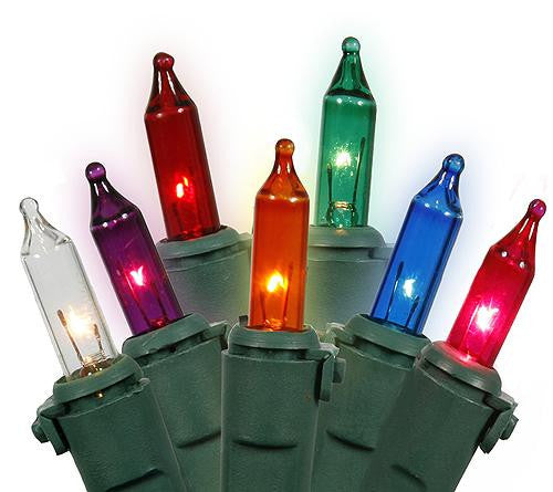 Set of 150 Heavy-Duty Multi Mini Christmas Lights - Green Wire Connect 6