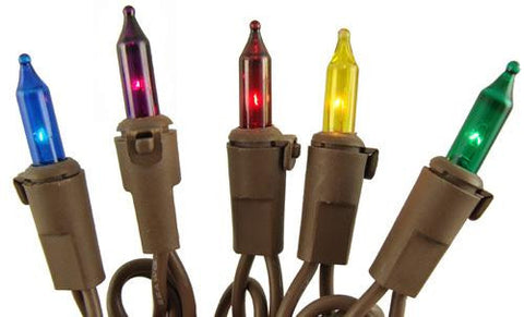 Set of 150 Heavy Duty Multi-Color Mini Christmas Lights - Brown Wire Connect 6