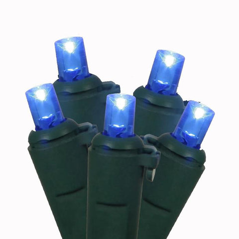 Set of 100 Blue LED Wide Angle Christmas Lights - Green Wire