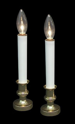 Pack of 2 Battery Operated Brass Plated Lighted Christmas Candle Lamps 9.5"