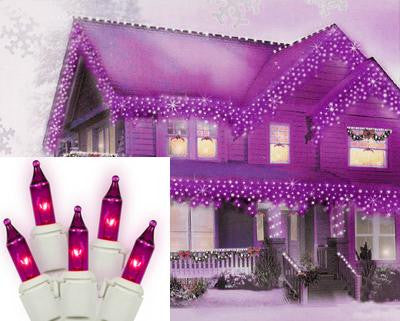 Set of 100 Purple Pink Mini Icicle Christmas Lights - White Wire