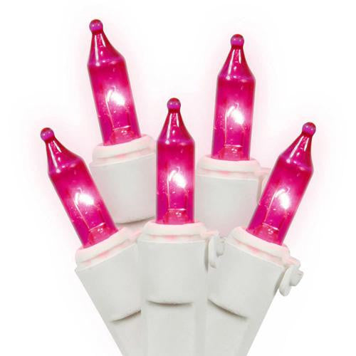 Set of 150 Heavy Duty Pink Mini Christmas Lights - White Wire Connect 6