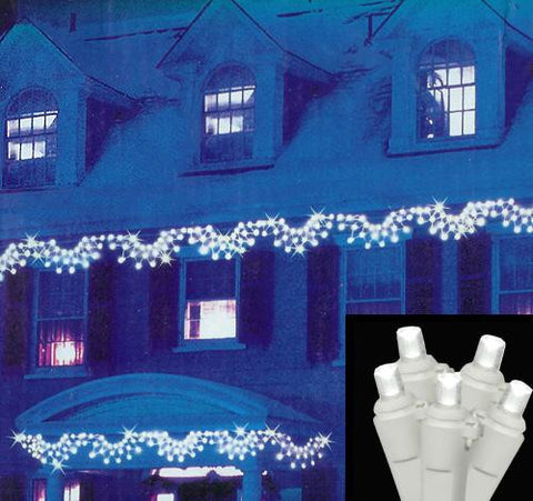 Set of 150 Pure White LED Wide Angle Swag Christmas Lights - White Wire