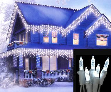 Set of 70 Pure White LED M5 Icicle Christmas Lights - White Wire