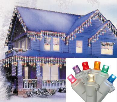 Set of 70 Multi-Color LED Wide Angle Icicle Christmas Lights - White Wire