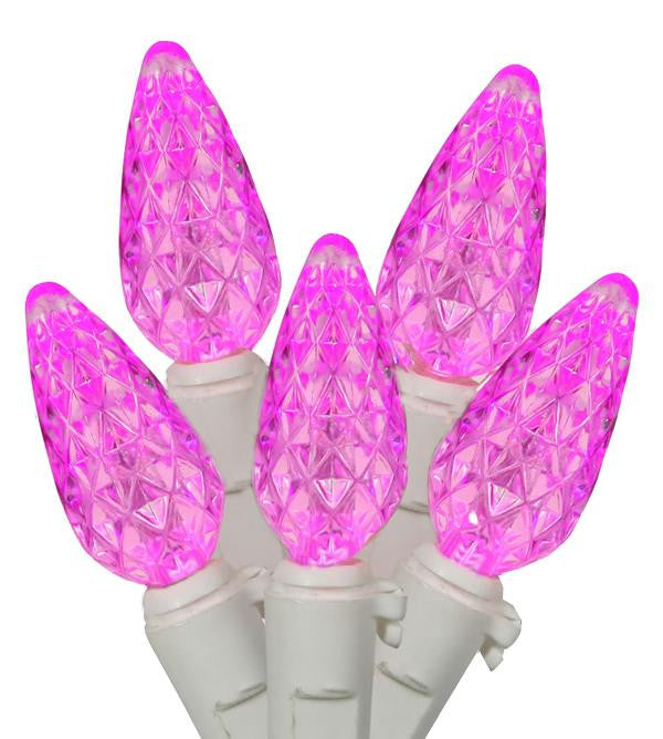 Set of 70 Hot Barbie Pink LED C6 Christmas Lights - White Wire