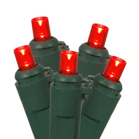 Set of 100 Red LED Wide Angle Christmas Lights 4" Bulb Spacing - Green Wire