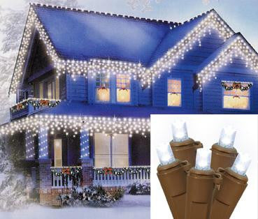 Set of 70 Pure White LED Wide Angle Icicle Christmas Lights 3.5" Spacing - Brown Wire