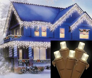 Set of 70 Warm Clear LED Wide Angle Icicle Christmas Lights 3.5" Spacing - Brown Wire