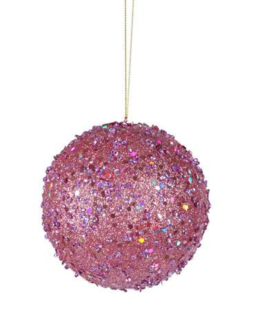 Fancy Carnation Pink Holographic Glitter Drenched Christmas Ball Ornament 4"