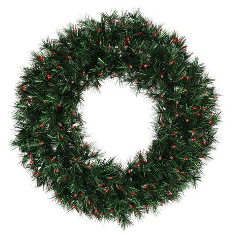 48" Pre-lit Midnight Green Pine Christmas Tinsel Wreath - Red Dura Lights