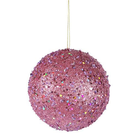 Fancy Carnation Pink Holographic Glitter Drenched Christmas Ball Ornament 4.75"