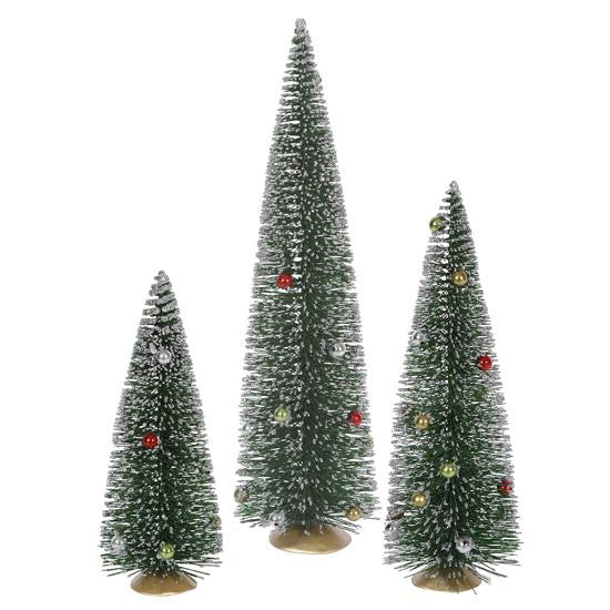 Set of 3 Whimsical Glittered Artificial Mini Village Christmas Trees - Unlit