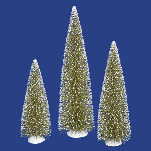 Set of 3 Flocked Olive Green Artificial Mini Village Christmas Trees - Unlit