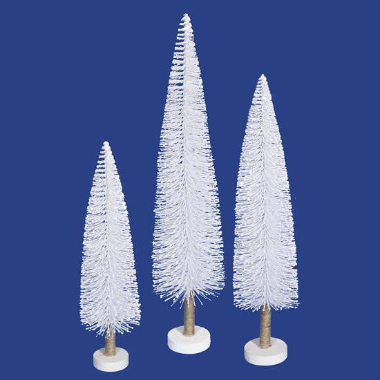 Set of 3 White Snow Flocked Artificial Mini Village Christmas Trees - Unlit