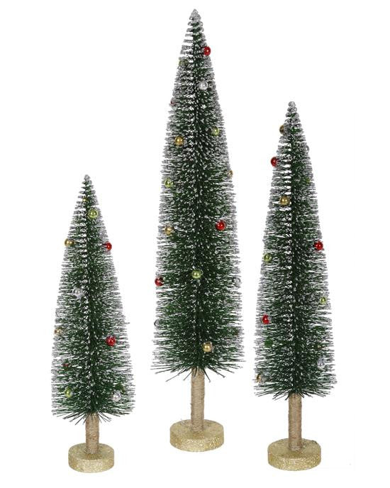 Set of 3 Whimsical Glittered Artificial Mini Village Christmas Trees - Unlit