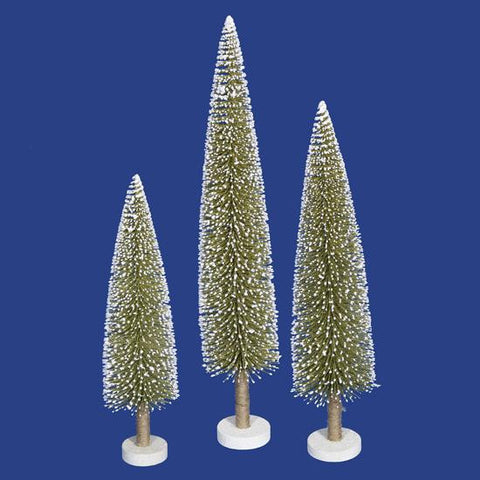 Set of 3 Flocked Olive Green Artificial Mini Village Christmas Trees - Unlit