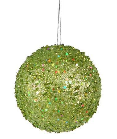 Fancy Green Apple Holographic Glitter Drenched Christmas Ball Ornament 4"