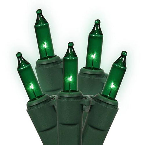 Set of 50 Green Mini Christmas Lights - Green Wire